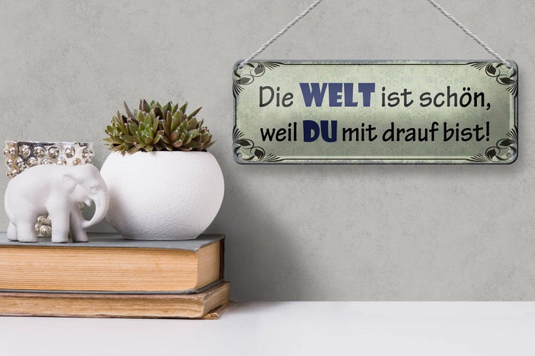 Blechschild Spruch 27x10cm die Welt schön weil Du mit drauf Dekoration