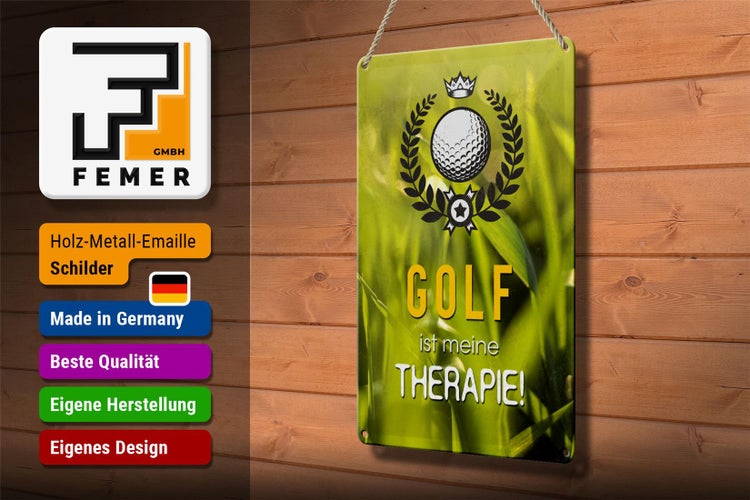 Blechschild Spruch 20x30cm Golf ist meine Therapie Schild