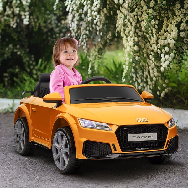 HOMCOM Kinder Elektroauto, 12V, mit 2,4 G Fernbedienung, Audi, mit Scheinwerfer, MP3-Anschluss, bis 3 km/h, für Kinder 3-5 Jahre, 102L x 60B x 44H cm, Kunststoff, Eisen, Gelb