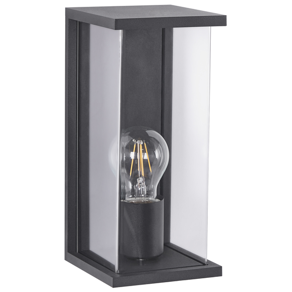 Moderne Aussenwandleuchte mit Glaselementen und einer Glühbirne