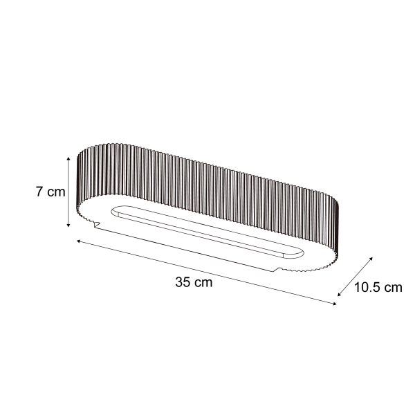 Skizze einer LED-Wandleuchte mit den Maßen 35 cm Länge, 10,5 cm Breite und 7 cm Höhe.