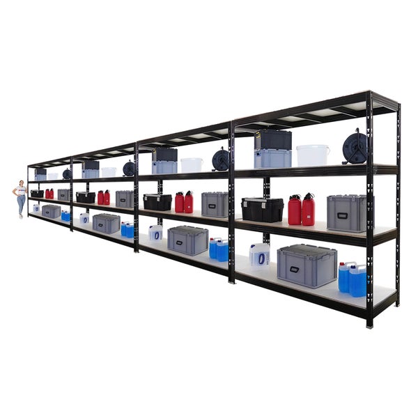 PROREGAL Mega Deal 4x Profi Schwerlastregal Rhino HxBxT 200x200x60cm 4 Melamin-Ebenen 16mm Fachlast 500kg Schwarz