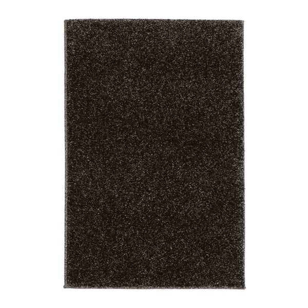 Dunkelgrauer rechteckiger Hochflor-Teppich mit melierter Textur.