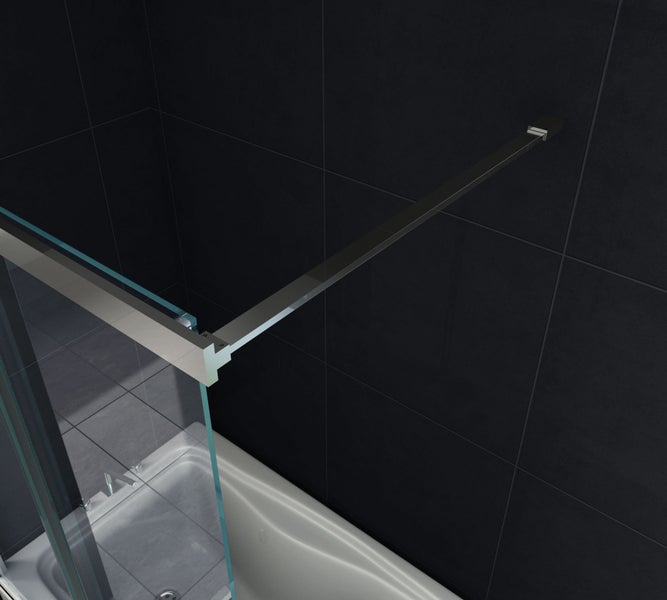 Detailansicht einer Badewannen-Duschwand mit Haltestange