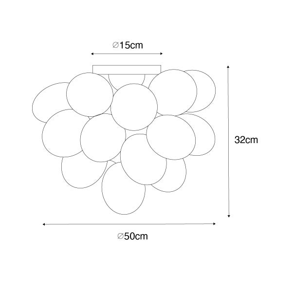 Skizze einer Deckenleuchte mit den Maßen 15 cm, 32 cm und 50 cm