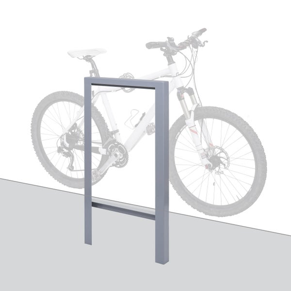 Fahrradanlehnbügel aus Metall in rechteckiger Form.