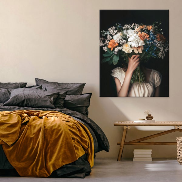 Leinwandbild Frau Blumen Vintage Bilder Wohnzimmer Schlafzimmer 100x70 cm