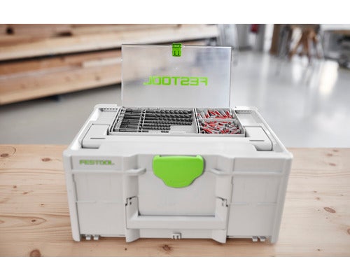 Offener Werkzeugkoffer mit Bohrern und Bits von Festool