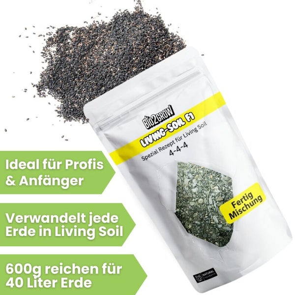 Bio2Grow Living Soil F1 Spezialrezept für Living Soil in einer Packung mit Erdkörnern