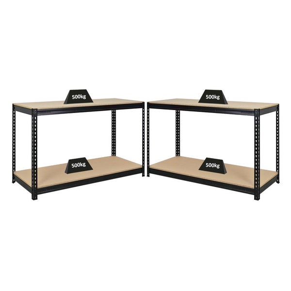 PROREGAL Mega Deal 2x Profi Werkbank STRONG BEAST, HxBxT 90x150x60cm mit Fachlast 500kg, 2 Ebenen, Schwarz