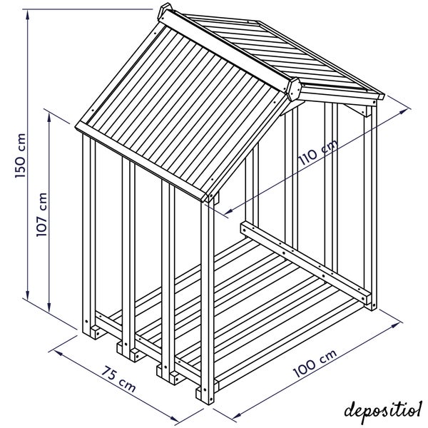 WONDERMAKE® Design Kaminholzregal aus Holz mit Dach außen, Brennholzregal Holzlager-Regal Feuerholzregal Kaminholzunterstand Kaminholzlager klein Brennholzlager draußen Outdoor, 1,8 SRM, weiß grau