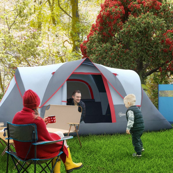 Outsunny Campingzelt, für 5-6 Personen, mit Heringen, 4,55 x 2,3 x 1,8 m, Polyester, Grau