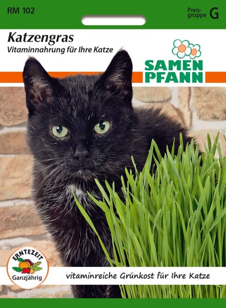 Katzengras Samenpackung mit dem Bild einer schwarzen Katze