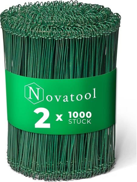 Novatool Drillschlingen mit zwei Ösen, 2 mal 1000 Stück, kunststoffummantelter Bindedraht für Garten und Handwerk.