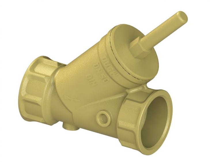 Schrägsitzventil aus Messing, Nennweite 50, hergestellt nach DIN Norm.