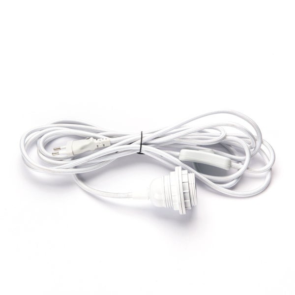 Anschlusskabel 4 m mit Stecker & E27-Fassung – Textil, für DIY-Leuchten Weiß