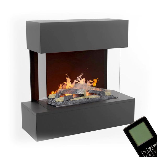 GLOW FIRE Elektrokamin 'Hölderlin'| Wasserdampf Kamin mit OMC 600 inkl. Holz in schwarz als Wandkamin| HxBxT: 88x80x30 cm