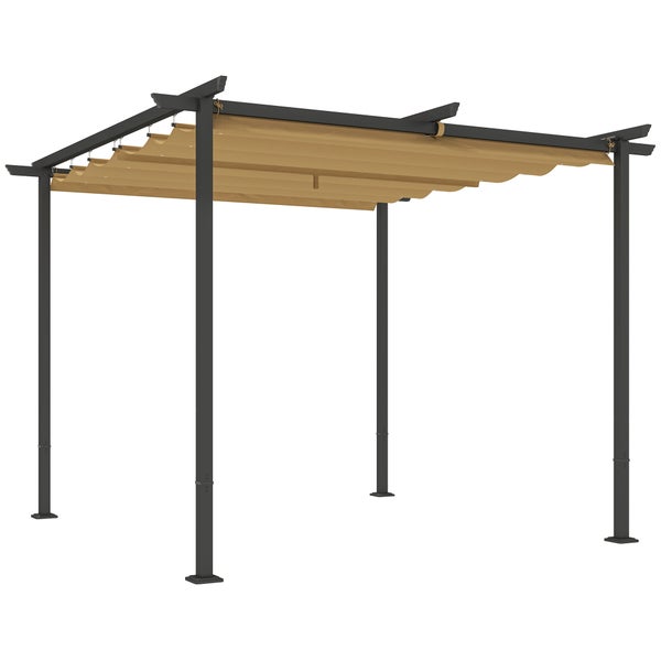 Outsunny Pergola 3x3m Garten Pavillon Terrassendachung aus Metall, Gartenpavillon mit Verstellbares Sonnendach, UV Schutz 30+ Freistehender Sonnenschutz für Terrasse und Garten, Beige