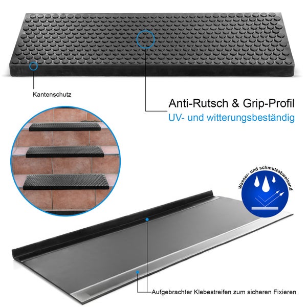 BigDean 5 Stück Stufenmatten aus Gummi – 75 x 25 cm – Outdoor Treppenstufenmatten – Anti Rutsch Gummimatten Kreis Design