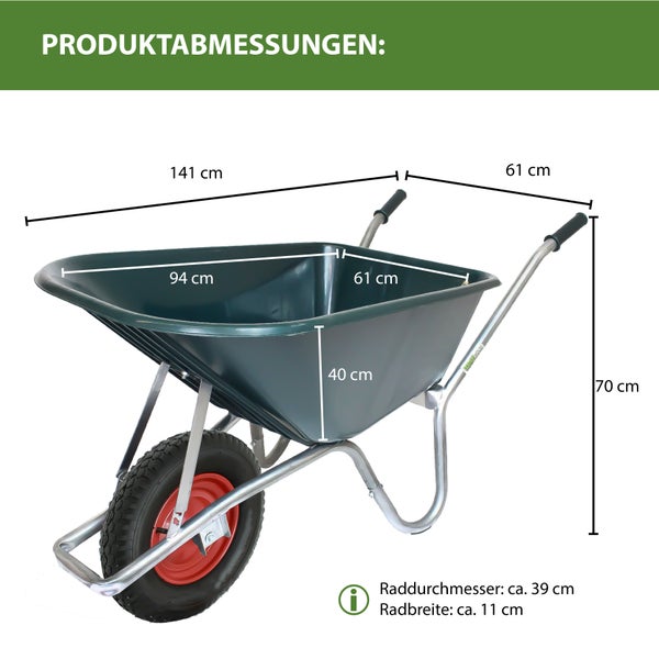 1 Rad Schubkarre 100 Liter bis 250 kg Kunststoffmulde Gartenschubkarre Bauschubkarre Schiebkarre
