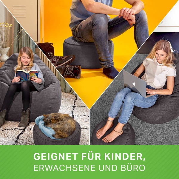 Green Bean Sitzsack-Hocker 45x25cm mit EPS-Perlen Füllung - Fußhocker Fußkissen Sitz-Pouf für Sitzsäcke - Bodenkissen für Kinder und Erwachsene - Fußablage Sitzkissen Sitzhocker Dunkelgrau