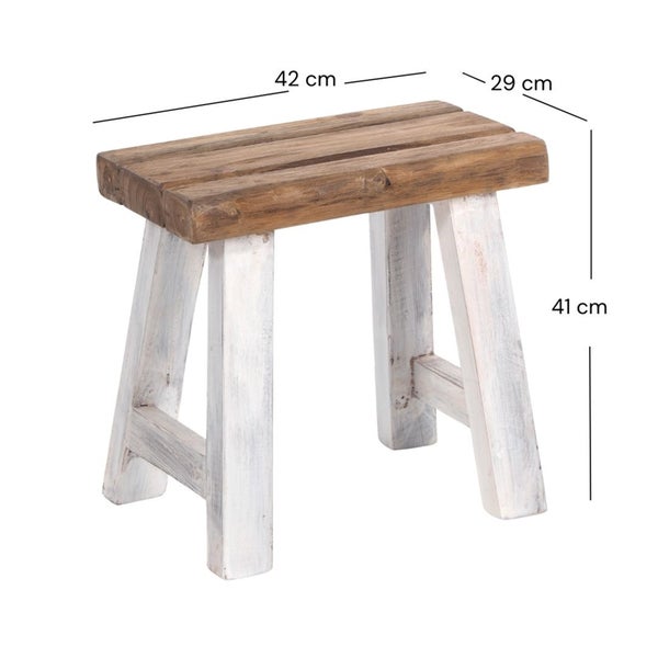 Sitzhocker Rustic Teakholz massiv 05 weiß-natur