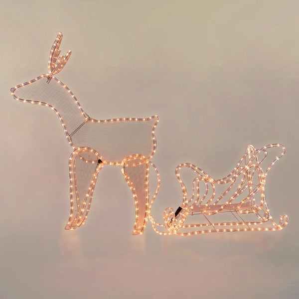 ECD Germany LED Deko Rentier mit Schlitten, 504 LEDs, aus PVC Schlauch, 273x77 cm, Warmweiß, Innen/Außen, Weihnachten Dekoration Figur Beleuchtet Lichtschlauch Weihnachtsbeleuchtung Leuchtfigur