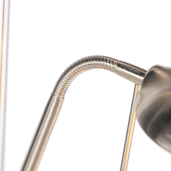 Detailansicht eines flexiblen Lampenarms aus Metall mit Leuchtenkopf.