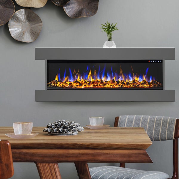 Glow Fire Elektrokamin 'Clear 36' | Multicolor LED Wandkamin mit Heizung in grau (1600 W) | HxBxT: 52,5x117,7x22,3 cm