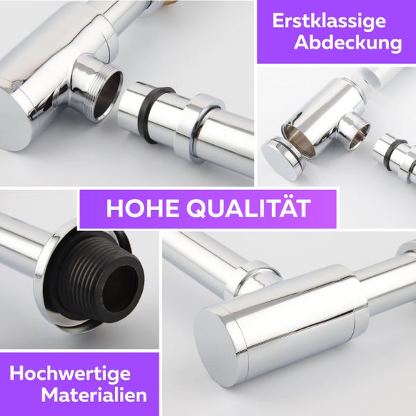 Detailansicht eines Siphons aus verchromtem Metall