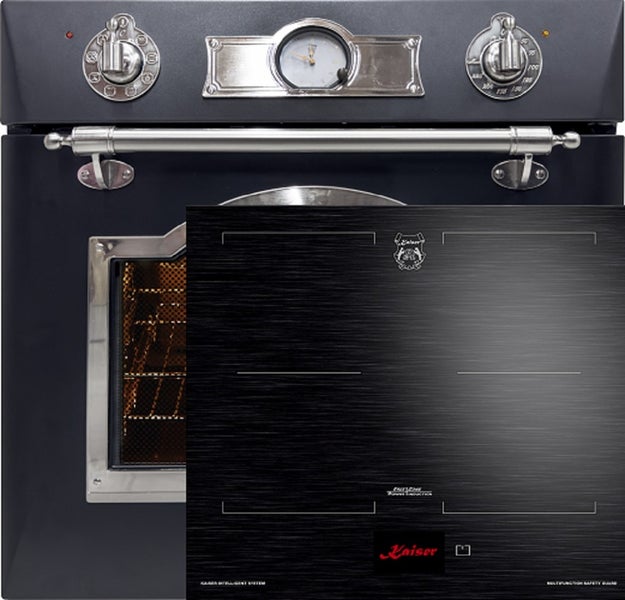 Einbau Backofen und Induktionskochfeld Set im Retrostil mit Bedienknebeln und Analoganzeige