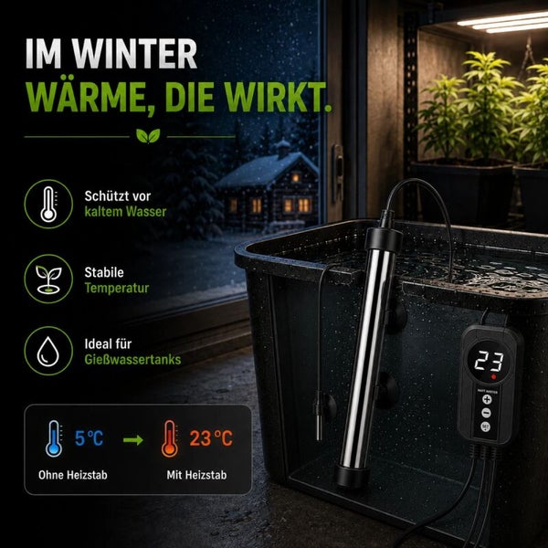 Heizstab für Gießwassertanks zur Vermeidung von kaltem Wasser, sorgt für eine stabile Temperatur und verfügt über eine digitale Steuerung.