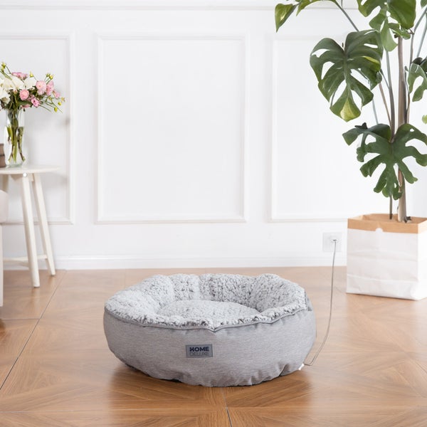 Home Deluxe - Beheizbares Haustierbett COMFY - 50 x 50 x 13 cm, Farbe: Grau, Baumwollfüllung, Stecker mit USB Anschluss I Hundebett Hundekissen Bett für Katzen