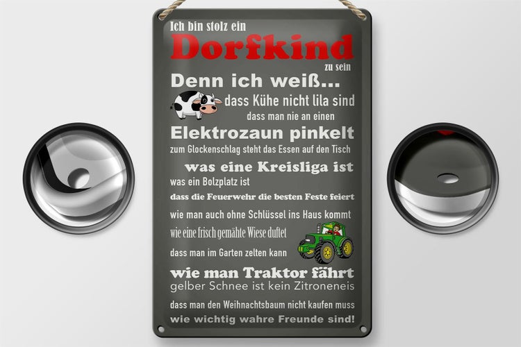 Blechschild Spruch 20x30cm ich bin stolz Dorfkind zu sein