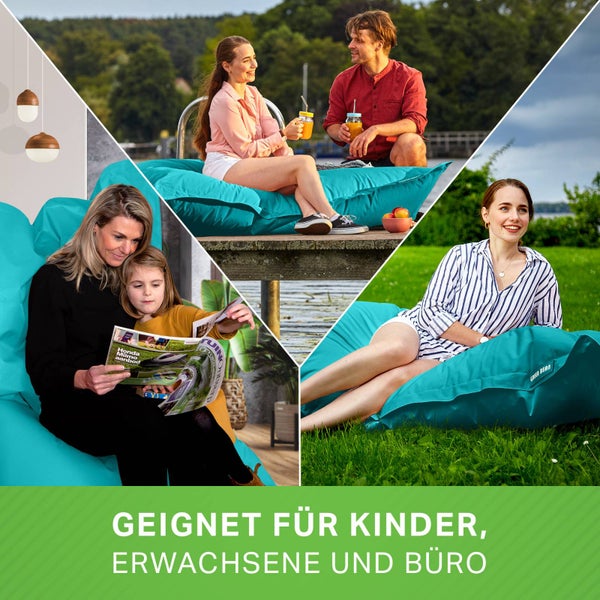 Green Bean Sitzsack XXL 140x180cm 380 Liter Kinder & Erwachsene Bean Bag EPS Perlen Füllung Riesensitzsack Groß Draußen Outdoor Liegekissen Waschbar Wetterfest Lounge Sitzkissen Bodenkissen Türkis