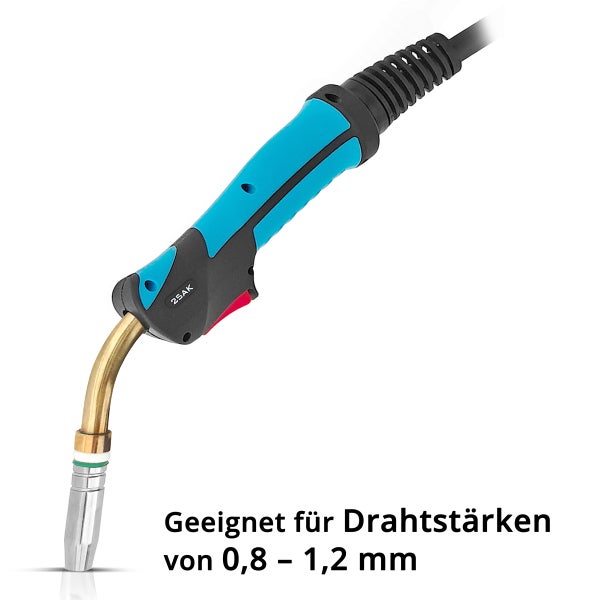 Schweißbrenner geeignet für Drahtstärken von 0,8 bis 1,2 Millimeter