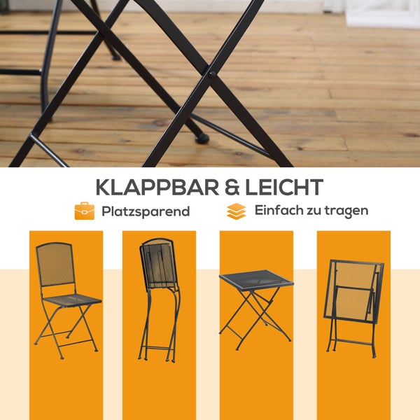 Outsunny 3-teiliges  Gartenmöbel-Set, Bistro-Set, 60L x 60B x 70H cm, Metall, Grau