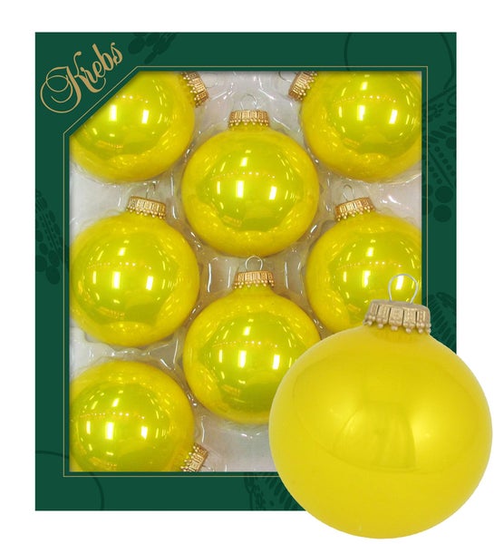Neon-Gelb glänzend 7cm Glaskugeln uni, 8 Stck., Weihnachtsbaumkugeln, Christbaumschmuck, Weihnachtsbaumanhänger