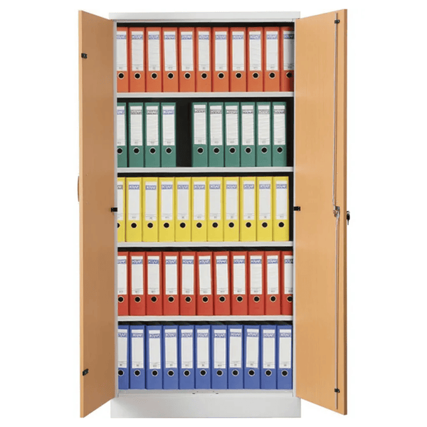PROREGAL Aktenschrank Beetle 4 Fachböden HxBxT 195 x 92 x 42 cm Weiß & Buche