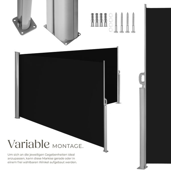 Doppel-Seitenmarkise tectake  200 x 600 cm aus Aluminium schwarz