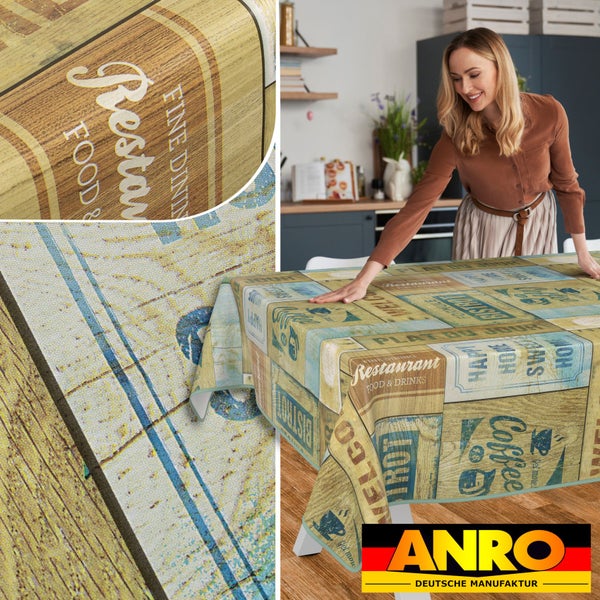 Tischdecke mit Restaurant und Kaffeemotiv im Innenbereich