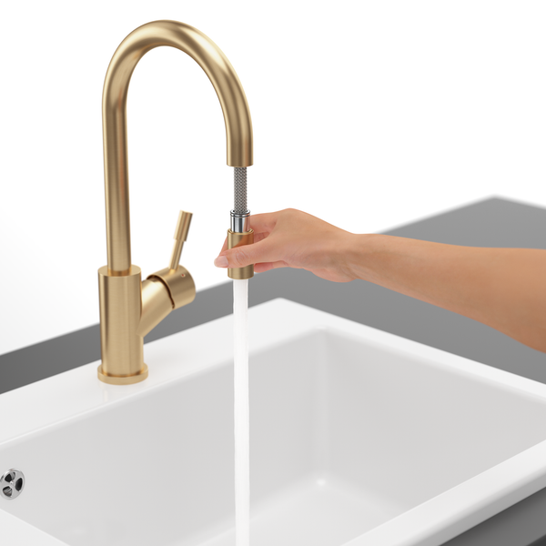 Villeroy & Boch Küchenarmatur Umbrella Flex, Hochdruck-Armatur, mit ausziehbarer Brause, wassersparend, Gold