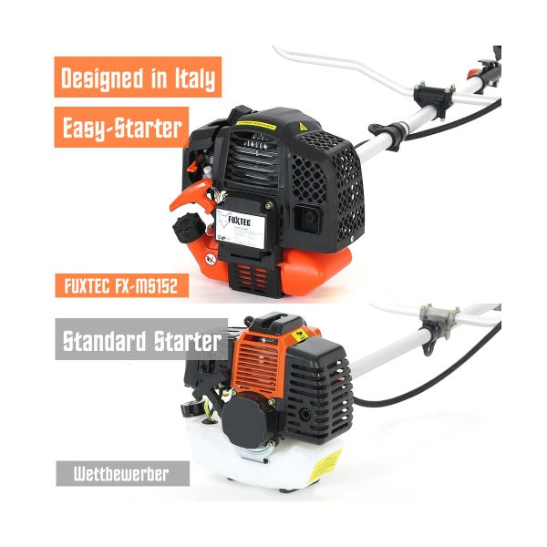 FUXTEC Benzin Motorsense FX-MS152 - 52ccm | Rasentrimmer mit 3PS | 2-Takt | 7,5Kg  | 9-Zahn | Easy Start | Doppelfadenkopf + Messer | Freischneider