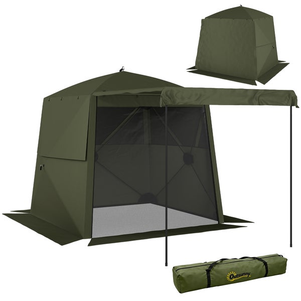 Outsunny Pop-up-Zelt mit Vordach, Moskitonetz und Tragetasche mit Outsunny Logo, olivgrün.