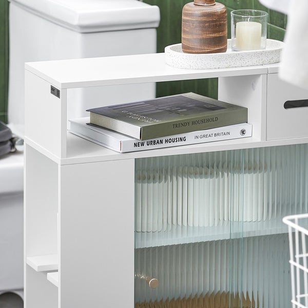 Weißer Badezimmerschrank mit Schublade und Glasregalen