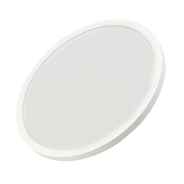 Rundes LED-Panel, flache Deckenleuchte aus Kunststoff.