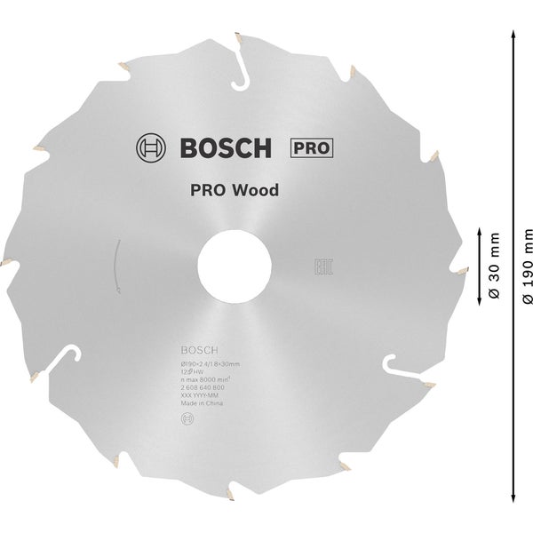 Bosch PRO Wood Kreissägeblatt 190 x 2,4 x 30 mm - 2608640800
