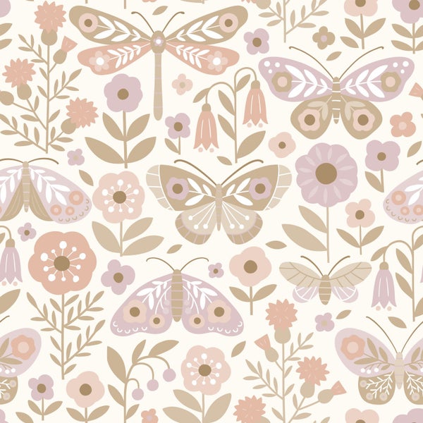 Nahtloses Muster mit Blumen, Schmetterlingen und einer Libelle