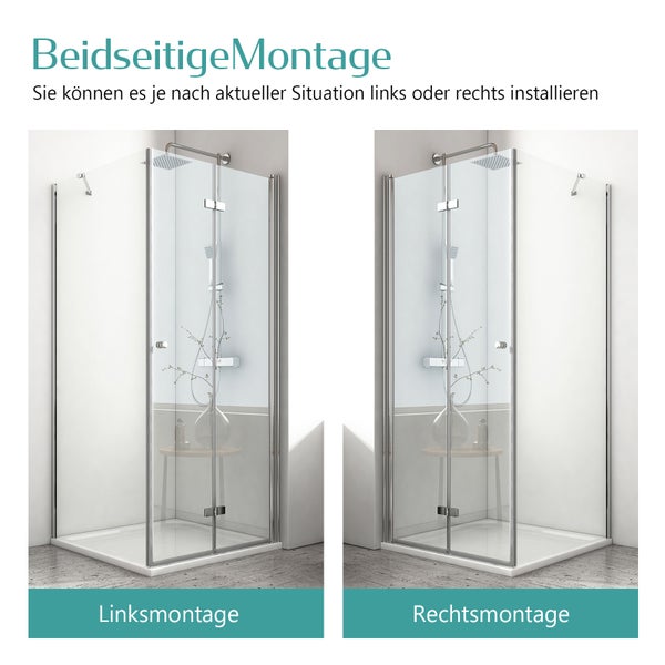 EMKE Eckdusche 120x75 cm mit Falttür, Duschkabine für Ecke, 6mm ESG-Sicherheitsglas, Easy-Clean, Höhe 185 cm