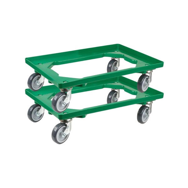 PROREGAL SparSet 2x Transportroller für Euroboxen 60 x 40 cm mit Gummiräder Grün Offenes Deck 4 Lenkrollen Traglast 300 kg